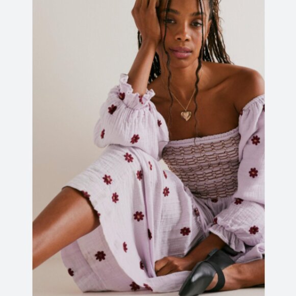 Free People Dahlia Embroidered Maxi Dress in Frost Lavender - Picture 4 of 4
